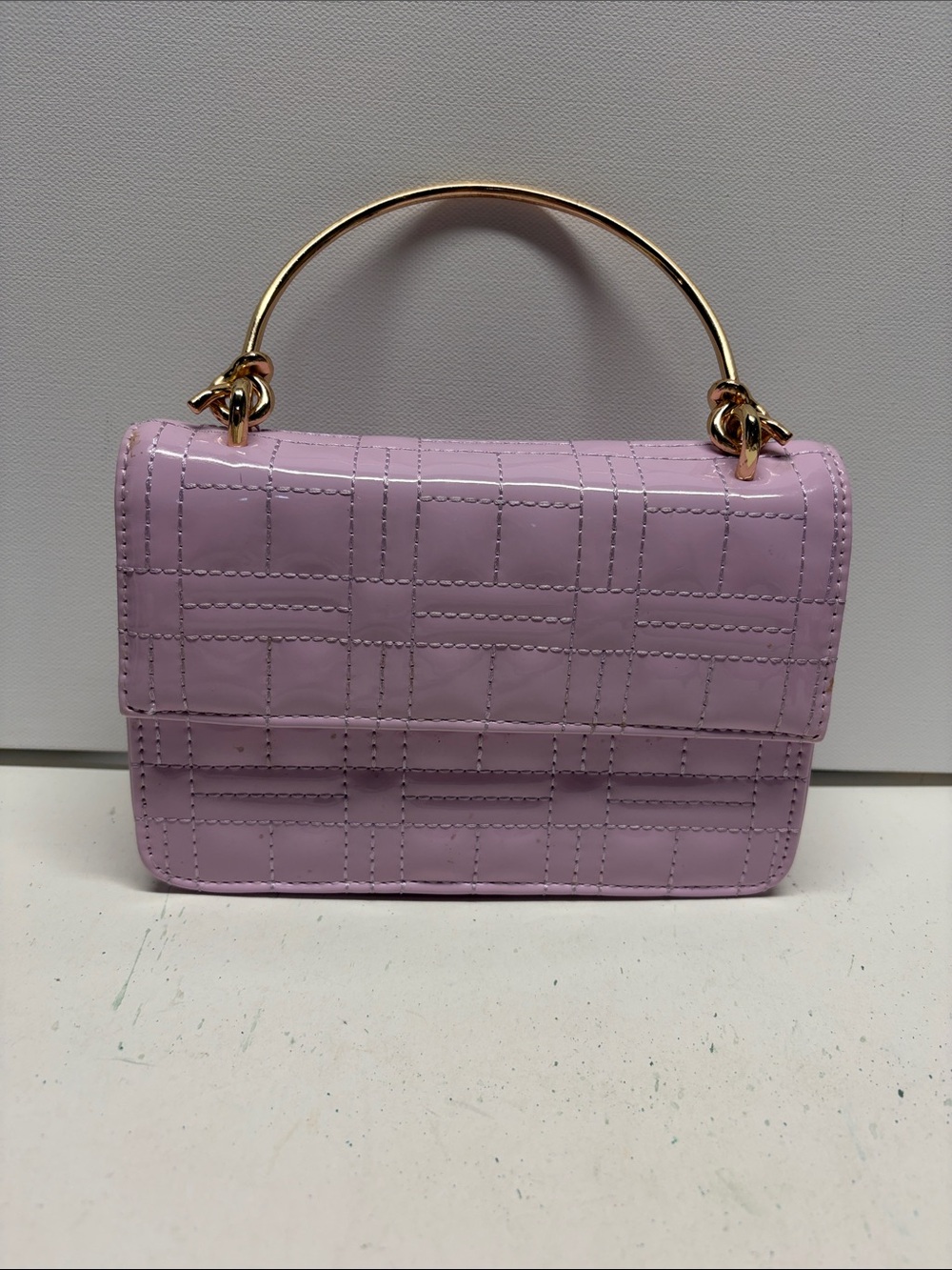 Lavender Quilted Mini Top-Handle Bag with Gold Accent